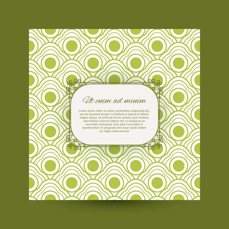 Square vintage greeting card design with green pattern and decorative square frame. Vector illustrationのイラスト素材