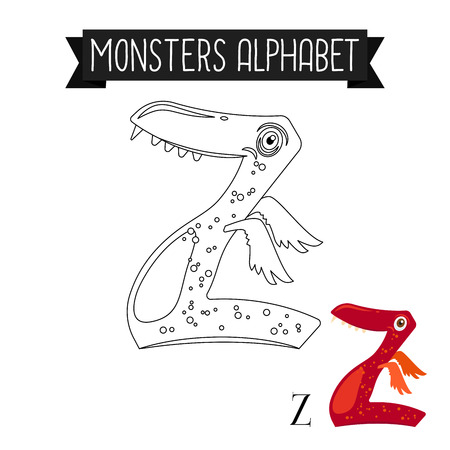 Coloring page monsters alphabet for kids. Letter Z vector illustrationのイラスト素材