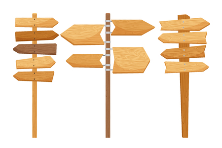 Wooden way direction signs on white background. Vector illustrationのイラスト素材