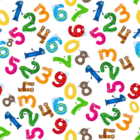 Cute monster numeral seamless pattern on transparent background. Vector illustrationのイラスト素材