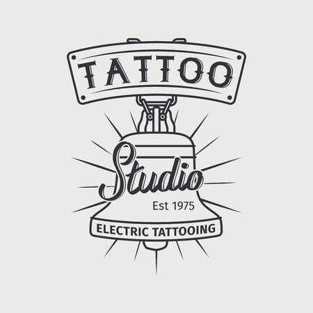 Electric tattooing vintage logo design with bell symbol. Vector illustrationのイラスト素材