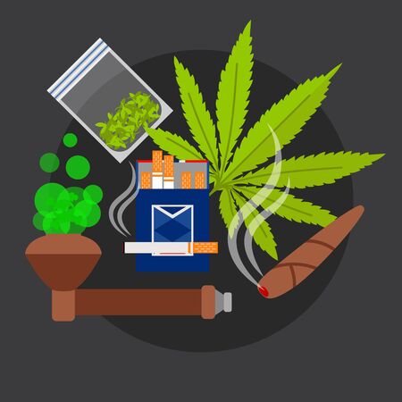 Drugs poster with marijuanna leaf anf sigarettes vector illustrationのイラスト素材