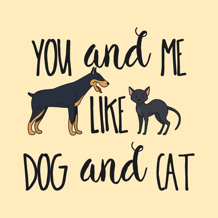 You and me like dog and cat poster design. Vector illustrationのイラスト素材