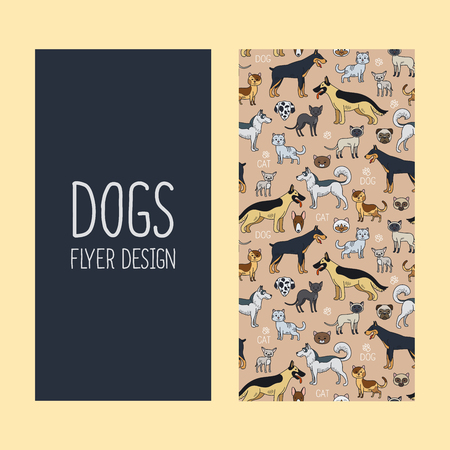 Dogs vertical flyer design with cute pattern. Vector illustrationのイラスト素材