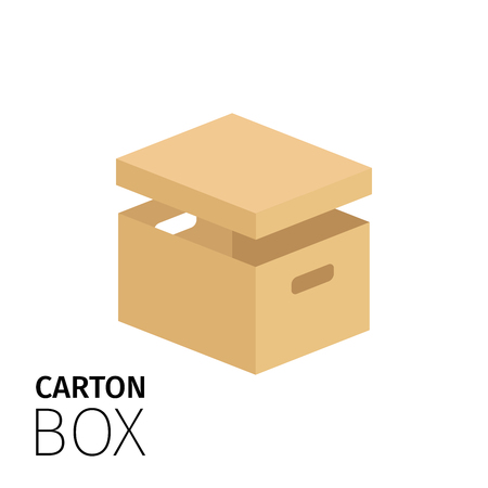 Carton box pack with notch for hands. Vector flat item isolated on whiteのイラスト素材