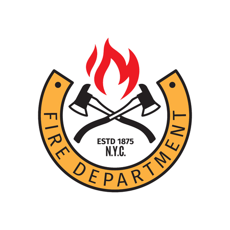 Fire department badge with vector cross fire axesのイラスト素材