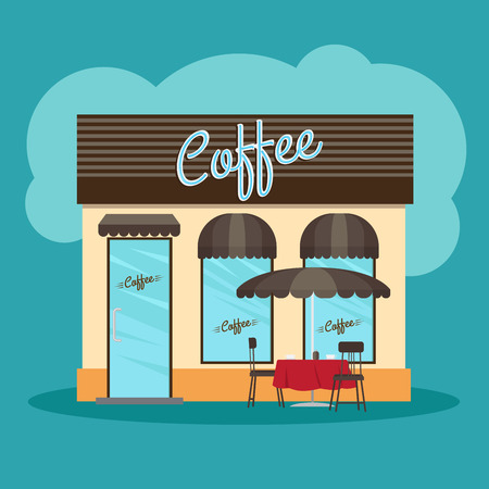 Coffee restaurant front on blue background. Vector illustrationのイラスト素材
