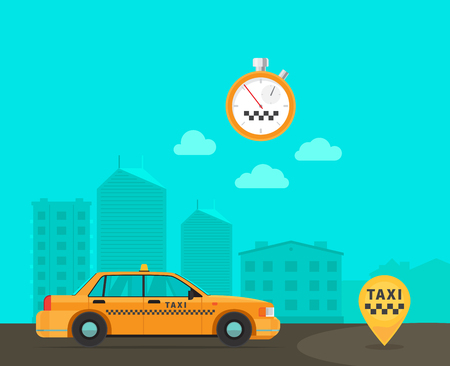 Speed taxi transportation service on blue city background vector illustrationのイラスト素材