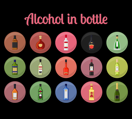 Alcohol in a bottle circle icons. Drinks bottles vector illustrationのイラスト素材