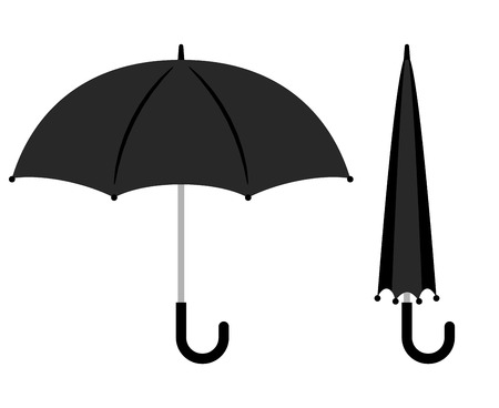 Open and folded black umbrella icons on white background. Vector illustrationのイラスト素材
