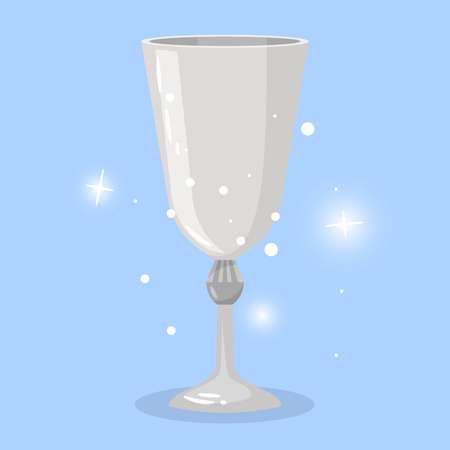 Wine goblet cartoon object for game design. Vector illustration with shining elements on blue backgroundのイラスト素材
