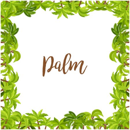 Beautiful vector palm tree green square frame with text on white backgroundのイラスト素材