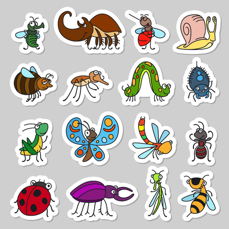 Vector funny insects and cute bugs stickers setのイラスト素材