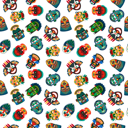 Tribal colorful masks seamless pattern with white background. Vector illustrationのイラスト素材