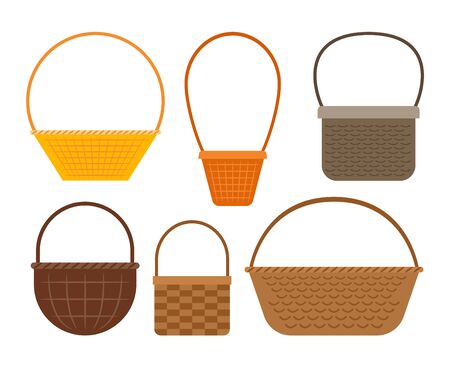 Empty baskets isolated on white background. Osier wicker picnic vector basket setのイラスト素材