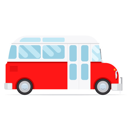 Red vector cartoon bus, isolated on white backgroundのイラスト素材