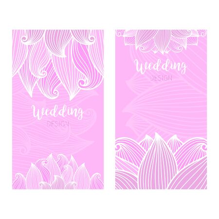 Wedding vertical pink flyers with waves. Vector illustrationのイラスト素材