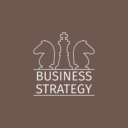 Business strategy logo design with chess pieces of king and two knights. Vector illustrationのイラスト素材