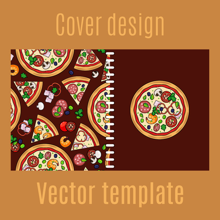 Cover design for print with cartoon pizza. Vector illustrationのイラスト素材