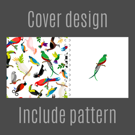 Cover design for print with parrot birds pattern. Vector illustrationのイラスト素材