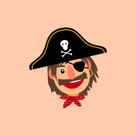 Pirate head in pirate hat isolated vector icon on light pink backgroundのイラスト素材
