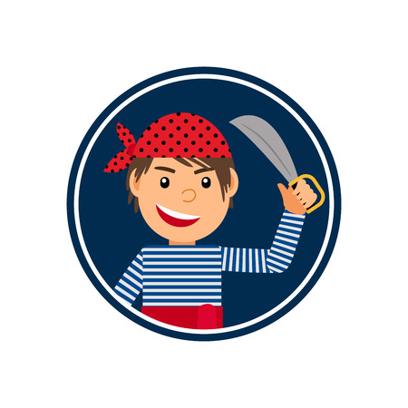 Pirate with knife isolated icon in circle shape. Vector illustrationのイラスト素材