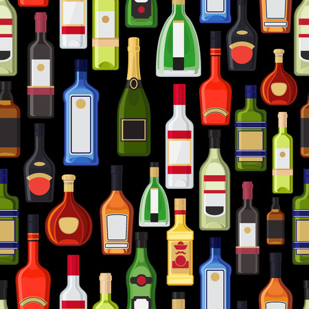 Alcohol bottles colorful pattern on a black color.のイラスト素材