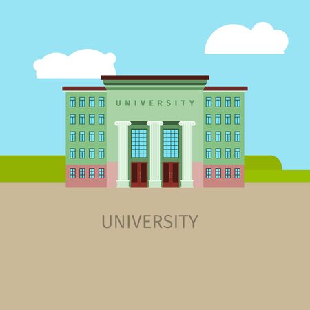 Colored univercity building with sky and clouds, vector illustrationのイラスト素材
