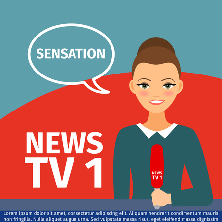Vector illustration news anchor woman with speech bubbleのイラスト素材