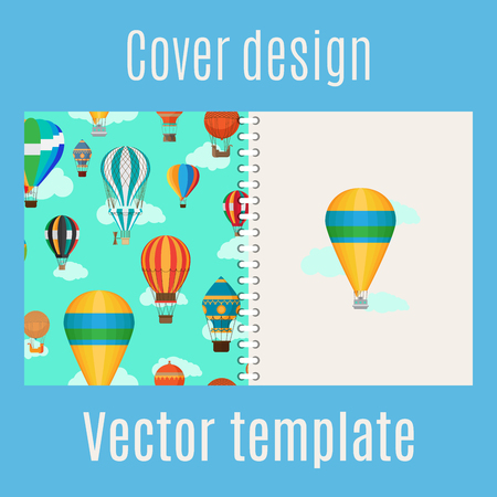 Cover design for print with cartoon hot air balloons pattern. Vector illustrationのイラスト素材