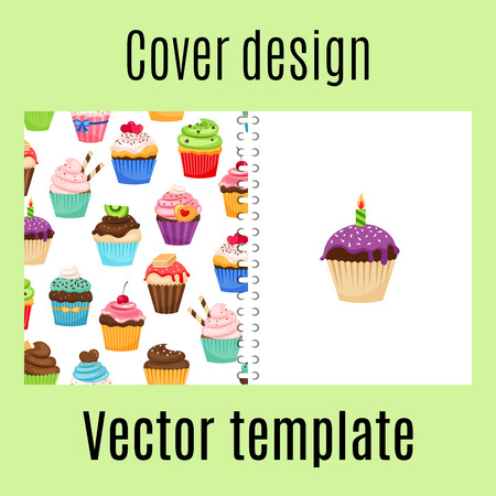 Cover design for print with cupcakes pattern. Vector illustrationのイラスト素材