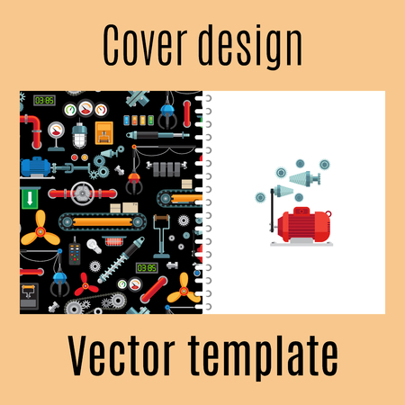 Cover design for print with machinery industrial pattern. Vector illustrationのイラスト素材
