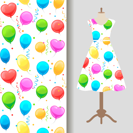 Women dress fabric pattern design with party baloons. Vector illustrationのイラスト素材