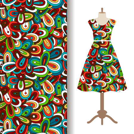 Women dress fabric pattern design with ornamental floral doodle pattern. Vector illustrationのイラスト素材