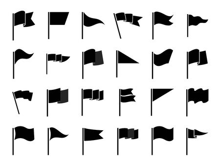 Black flags icons and pennants signs isolated on white background for infographic. Vector illustrationのイラスト素材