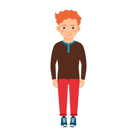 Red hair boy in a brown shirt isolated vector illustration on white backgroundのイラスト素材