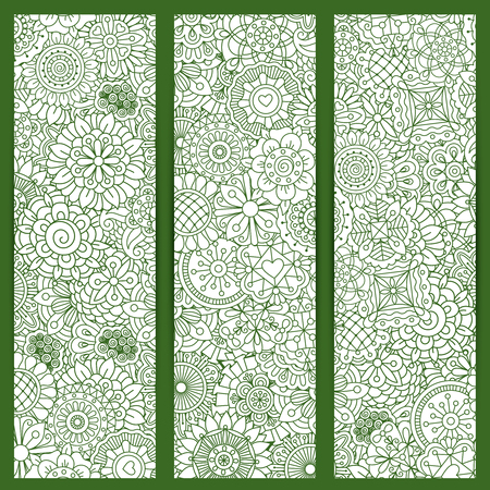 Vertical flyers with green floral mandalas pattern, vector illustrationのイラスト素材