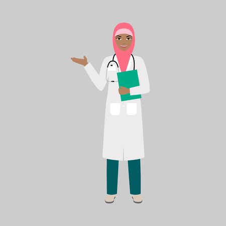 Female character of orthopaedist medical specialist isolated vector illustration on grey backgroundのイラスト素材