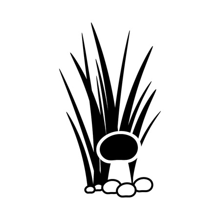 Bush of grass with mushroom silhouette isolated on white background. Vector illustrationのイラスト素材