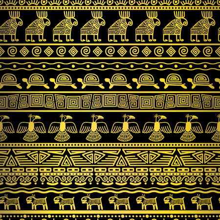 Vector tribal gold borders fabric with mexican textureのイラスト素材
