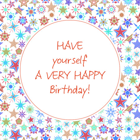 Greeting card with colorful cartoon stars pattern, vector illustrationのイラスト素材
