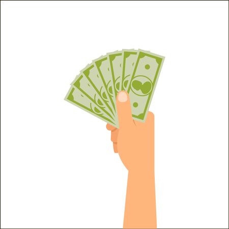 Hand holding money isolated on white background, vector illustrationのイラスト素材