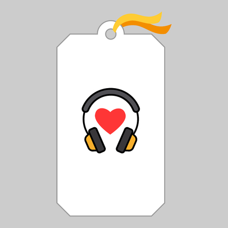 Music tag, label or banner with headphone and heart illustrationのイラスト素材