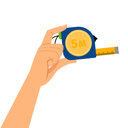 Hand with measuring tape isolated on the white background, vector flat illustrationのイラスト素材