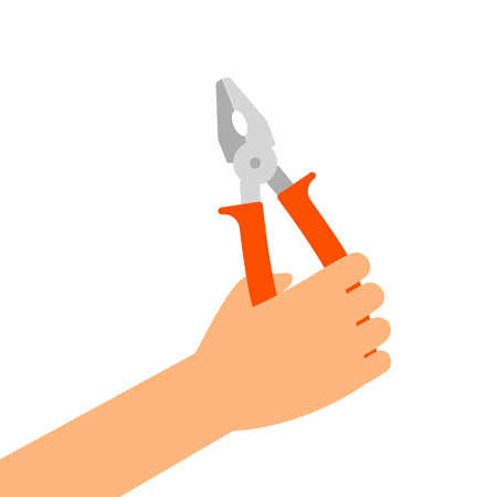 Hand with pliers isolated on the white background, vector flat illustrationのイラスト素材