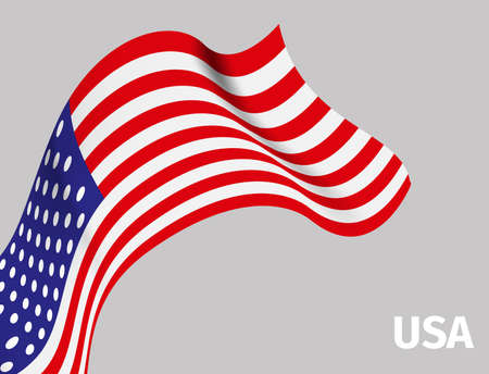 Background with USA wavy flag on grey, vector illustrationのイラスト素材