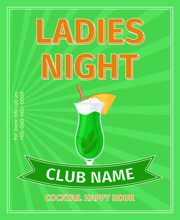 Ladies night cocktail party green advertising poster, vector illustrationのイラスト素材