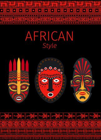 African style red borders and mask symbol vector designのイラスト素材