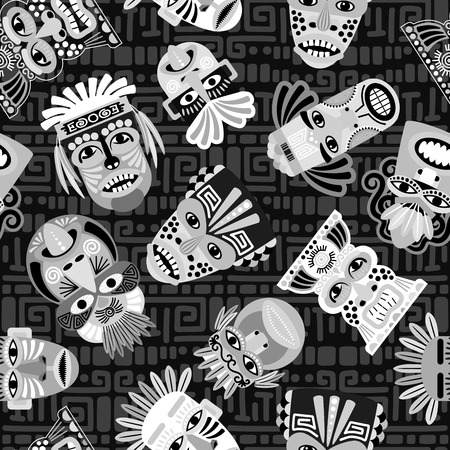 Black and white modern seamless pattern with masks, vector illustrationのイラスト素材