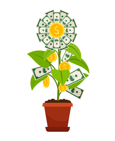 Flower money isolated on white background. Investment finance growth investment conceptのイラスト素材